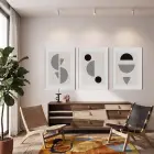 Bej Kavisli Geometrik Sanat 3lü Beyaz Çerçeveli Tablo Seti Duvar Tablo Oda Dekorasyonu Dekoratif