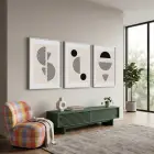 Bej Kavisli Geometrik Sanat 3lü Beyaz Çerçeveli Tablo Seti Duvar Tablo Oda Dekorasyonu Dekoratif