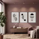 Bej Kavisli Geometrik Sanat 3lü Siyah Çerçeveli Tablo Seti Salon Duvar Tablo Poster Tablo