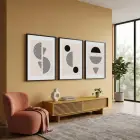 Bej Kavisli Geometrik Sanat 3lü Siyah Çerçeveli Tablo Seti Salon Duvar Tablo Poster Tablo