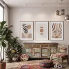 Toprak Tonları Güneş Ay 3lü Ahşap Çerçeveli Tablo Seti Poster Tablo Duvar Tablo Ev Dekorasyonu