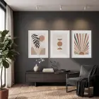 Toprak Tonları Güneş Ay 3lü Beyaz Çerçeveli Tablo Seti Poster Tablo Resim Çerçevesi Dekoratif Obje