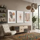 Toprak Tonları Güneş Ay 3lü Beyaz Çerçeveli Tablo Seti Poster Tablo Resim Çerçevesi Dekoratif Obje