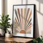 Toprak Tonları Güneş Ay 3lü Siyah Çerçeveli Tablo Seti Salon Duvar Tablo Poster Tablo