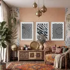 Dinamik Siyah Beyaz Optik Sanat 3lü Ahşap Çerçeveli Tablo Seti Duvar Tablo Oda Dekorasyonu