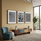 Dinamik Siyah Beyaz Optik Sanat 3lü Ahşap Çerçeveli Tablo Seti Duvar Tablo Oda Dekorasyonu