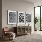 Dinamik Siyah Beyaz Optik Sanat 3lü Beyaz Çerçeveli Tablo Seti Duvar Tablo Oda Dekorasyonu Salon
