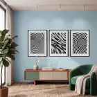 Dinamik Siyah Beyaz Optik Sanat 3lü Siyah Çerçeveli Tablo Seti Tablo Çerçeve Salon Duvar Tablo