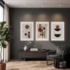 Terracotta Yeşil Geometrik Denge 3lü Ahşap Çerçeveli Tablo Seti Duvar Tablo Oda Dekorasyonu