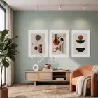 Terracotta Yeşil Geometrik Denge 3lü Beyaz Çerçeveli Tablo Seti Poster Tablo Resim Çerçevesi