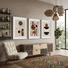 Terracotta Yeşil Geometrik Denge 3lü Beyaz Çerçeveli Tablo Seti Poster Tablo Resim Çerçevesi