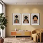 Geometrik Toprak Tonları Yay Seti 3lü Ahşap Çerçeveli Tablo Seti Poster Tablo Resim Çerçevesi