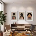 Geometrik Toprak Tonları Yay Seti 3lü Beyaz Çerçeveli Tablo Seti Duvar Tablo Oda Dekorasyonu