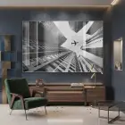 Şehir Manzarası Monokrom Gri Tekli Cam Tablo Duvar Salon Aksesuarları