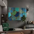 Soyut Taşlar Derin Mavi Yeşil Tekli Cam Tablo Salon Oturma Odası Duvar Dekoru