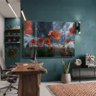Gelincik Tarlası Kızıl Koyu Tonlar Tekli Cam Tablo Duvar Salon Aksesuarları