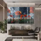 Gelincik Tarlası Kızıl Koyu Tonlar Tekli Cam Tablo Duvar Salon Aksesuarları