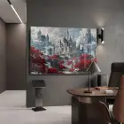 Fantastik Kale Mistik Soğuk Kızıl Tekli Cam Tablo Salon Oturma Odası Duvar Dekoru