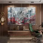 Fantastik Kale Mistik Soğuk Kızıl Tekli Cam Tablo Salon Oturma Odası Duvar Dekoru