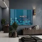 Koi Lotus Derin Mavi Tonları Tekli Cam Tablo Ev Dekorasyonu Oda