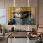 Panda Kaşif Sıcak Sarı Yeşil Tekli Cam Tablo Poster Dekoratif Obje