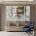 Bilge Portresi Gri Bej Altın Tekli Cam Tablo Salon Oturma Odası Duvar Dekoru