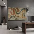 Dalgalı Formlar Sıcak Toprak Tonları Tekli Cam Tablo Salon Oturma Odası Duvar Dekoru