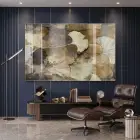 Ginkgo Yaprakları Doğal Kahve Tonları Tekli Cam Tablo Salon Oturma Odası Duvar Dekoru