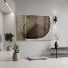 Soyut Çizgiler Toprak Tonları Tekli Cam Tablo Ev Dekorasyonu Oda