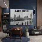 Londra Manzarası Siyah Beyaz Tekli Cam Tablo Yatak Odası Koridor Duvar Dekoru