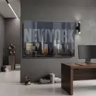 New York Koyu Gece Işıkları Tekli Cam Tablo Ev Dekorasyonu Oda
