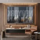 New York Koyu Gece Işıkları Tekli Cam Tablo Ev Dekorasyonu Oda