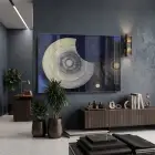 Soyut Mandala Gece Mavisi Altın Tekli Cam Tablo Poster Dekoratif Obje