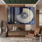 Soyut Mandala Gece Mavisi Altın Tekli Cam Tablo Poster Dekoratif Obje