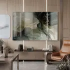 Akışkan Çiçek Haki Yeşil Krem Tekli Cam Tablo Yatak Odası Koridor Duvar Dekoru