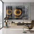 Otomobil Farları Gece Grisi Sarı Tekli Cam Tablo Salon Oturma Odası Duvar Dekoru