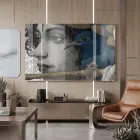 Mistik Figür Derin Mavi Altın Tekli Cam Tablo Duvar Salon Aksesuarları