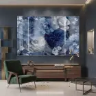Çiçek Buketi Mavi Tonları Tekli Cam Tablo Duvar Salon Aksesuarları