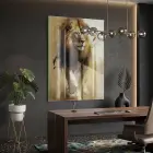 Vahşi Aslan Sıcak Altın Kahve Tekli Cam Tablo Ev Dekorasyonu Oda