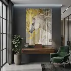 Beyaz At Altın Bej Tonlar Tekli Cam Tablo Yatak Odası Koridor Duvar Dekoru
