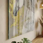 Beyaz At Altın Bej Tonlar Tekli Cam Tablo Yatak Odası Koridor Duvar Dekoru