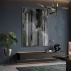 Soyut Yapraklar Antrasit Altın Tonları Tekli Cam Tablo Salon Oturma Odası Duvar Dekoru