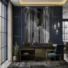 Soyut Yapraklar Antrasit Altın Tonları Tekli Cam Tablo Salon Oturma Odası Duvar Dekoru