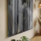 Soyut Yapraklar Antrasit Altın Tonları Tekli Cam Tablo Salon Oturma Odası Duvar Dekoru