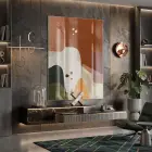 Soyut Formlar Sıcak Toprak Tonları Tekli Cam Tablo Salon Oturma Odası Duvar Dekoru