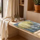 Kuş Çiçekleri Pastel Mavi Sarı Tekli Cam Tablo Salon Oturma Odası Duvar Dekoru
