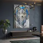 Kurt Motifi Buz Mavisi Gri Tekli Cam Tablo Ev Dekorasyonu Oda