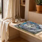 Kurt Motifi Buz Mavisi Gri Tekli Cam Tablo Ev Dekorasyonu Oda