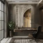 Etnik Kemer Ahşap Bej Tonlar Tekli Cam Tablo Ev Dekorasyonu Oda