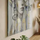 Kadın Kelebekler Altın Gri Tonlar Tekli Cam Tablo Salon Oturma Odası Duvar Dekoru